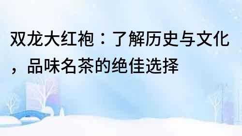 雙龍大紅袍：了解歷史與文化，品味名茶的絕佳選擇