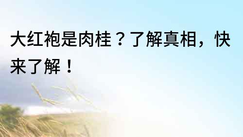 大紅袍是肉桂？了解真相，快來了解！
