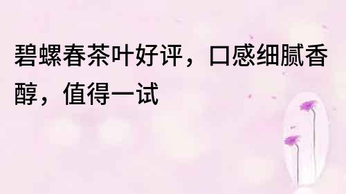 碧螺春茶葉好評，口感細膩香醇，值得一試