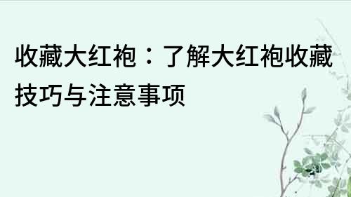 收藏大紅袍：了解大紅袍收藏技巧與注意事項(xiàng)