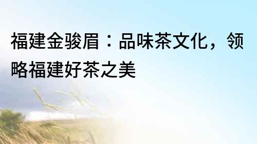 福建金駿眉：品味茶文化，領(lǐng)略福建好茶之美
