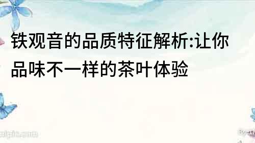鐵觀音的品質特征解析:讓你品味不一樣的茶葉體驗