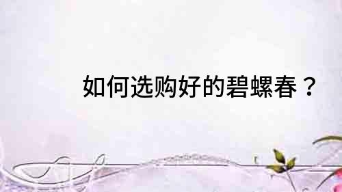 如何選購好的碧螺春？