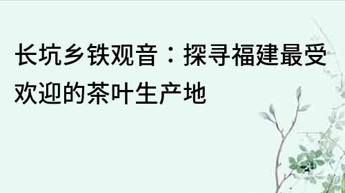 長坑鄉(xiāng)鐵觀音：探尋福建最受歡迎的茶葉生產(chǎn)地