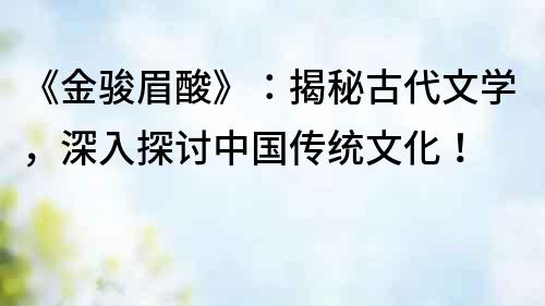 《金駿眉酸》：揭秘古代文學，深入探討中國傳統文化！