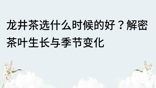 龍井茶選什么時候的好？解密茶葉生長與季節變化