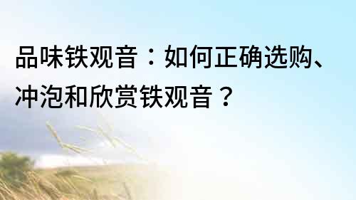 品味鐵觀音：如何正確選購、沖泡和欣賞鐵觀音？