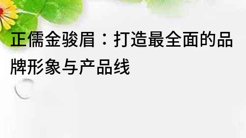 正儒金駿眉：打造最全面的品牌形象與產(chǎn)品線