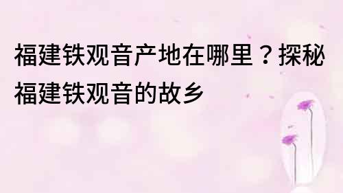 福建鐵觀音產地在哪里？探秘福建鐵觀音的故鄉