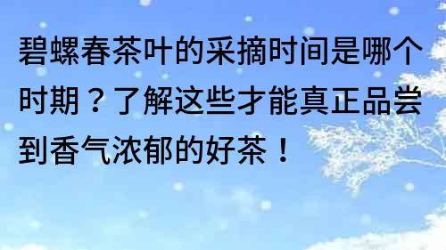 碧螺春茶葉的采摘時間是哪個時期？了解這些才能真正品嘗到香氣濃郁的好茶！
