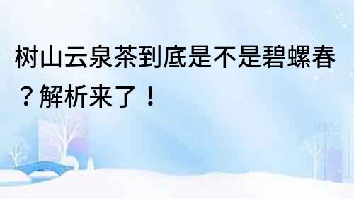樹山云泉茶到底是不是碧螺春？解析來了！
