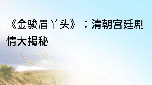 《金駿眉丫頭》：清朝宮廷劇情大揭秘