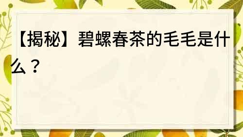 【揭秘】碧螺春茶的毛毛是什么？