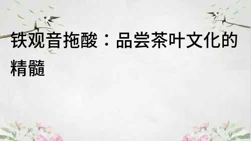 鐵觀音拖酸：品嘗茶葉文化的精髓
