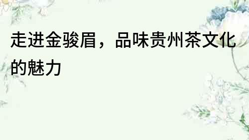 走進(jìn)金駿眉，品味貴州茶文化的魅力