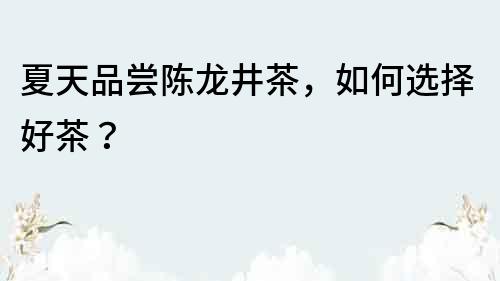 夏天品嘗陳龍井茶，如何選擇好茶？