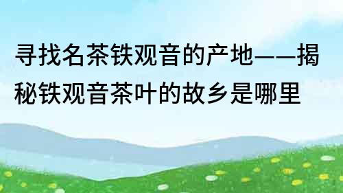 尋找名茶鐵觀音的產地——揭秘鐵觀音茶葉的故鄉是哪里