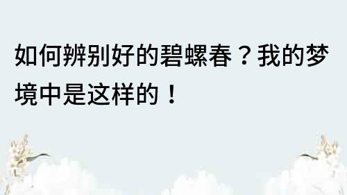 如何辨別好的碧螺春？我的夢境中是這樣的！