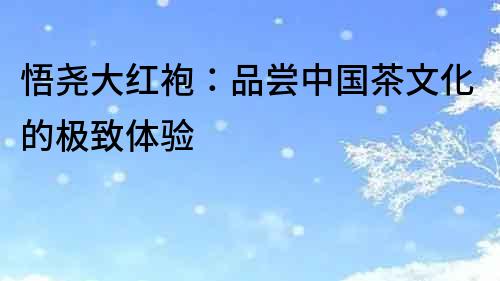 悟堯大紅袍：品嘗中國茶文化的極致體驗