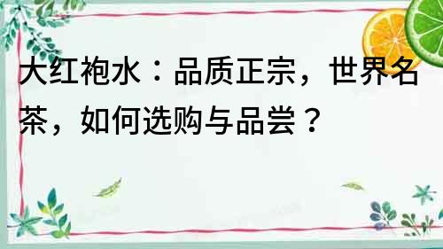 大紅袍水：品質正宗，世界名茶，如何選購與品嘗？