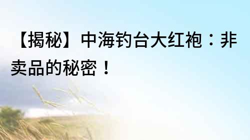 【揭秘】中海釣臺大紅袍：非賣品的秘密！