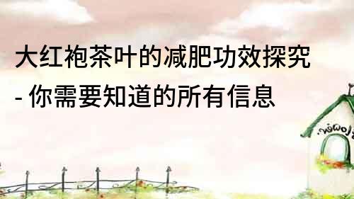 大紅袍茶葉的減肥功效探究 - 你需要知道的所有信息