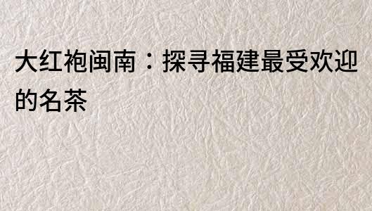 大紅袍閩南：探尋福建最受歡迎的名茶