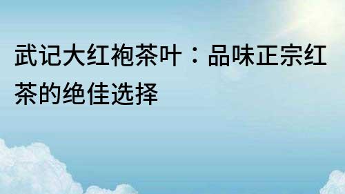 武記大紅袍茶葉：品味正宗紅茶的絕佳選擇