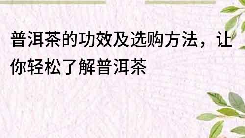 普洱茶的功效及選購方法，讓你輕松了解普洱茶