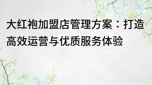 大紅袍加盟店管理方案：打造高效運營與優質服務體驗