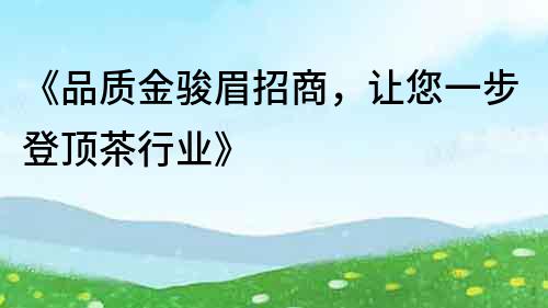 《品質金駿眉招商，讓您一步登頂茶行業》