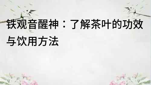 鐵觀音醒神：了解茶葉的功效與飲用方法