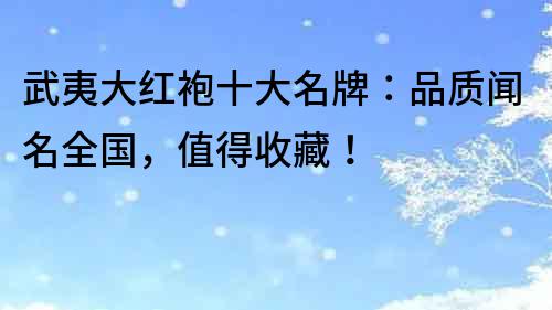 武夷大紅袍十大名牌：品質聞名全國，值得收藏！