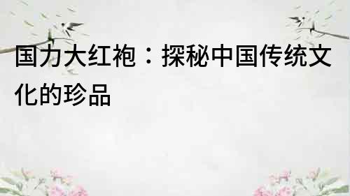 國力大紅袍：探秘中國傳統文化的珍品