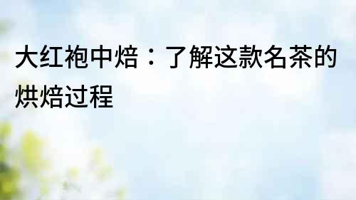 大紅袍中焙：了解這款名茶的烘焙過程