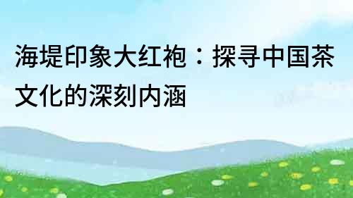 海堤印象大紅袍：探尋中國茶文化的深刻內(nèi)涵