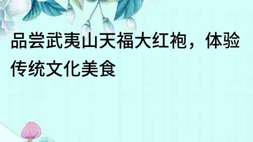 品嘗武夷山天福大紅袍，體驗傳統文化美食