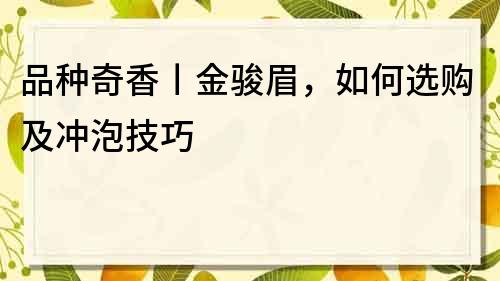 品種奇香丨金駿眉，如何選購及沖泡技巧