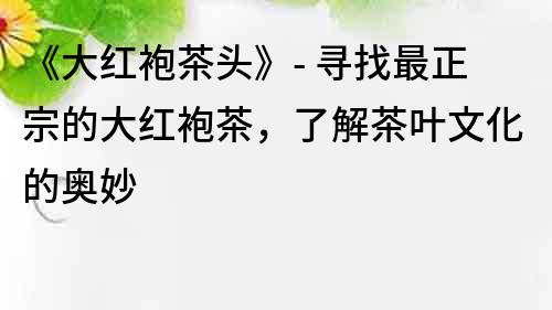 《大紅袍茶頭》- 尋找最正宗的大紅袍茶，了解茶葉文化的奧妙