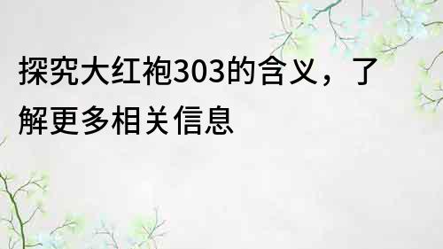 探究大紅袍303的含義，了解更多相關信息