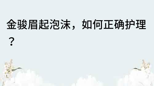 金駿眉起泡沫，如何正確護理？