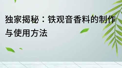 獨(dú)家揭秘：鐵觀音香料的制作與使用方法