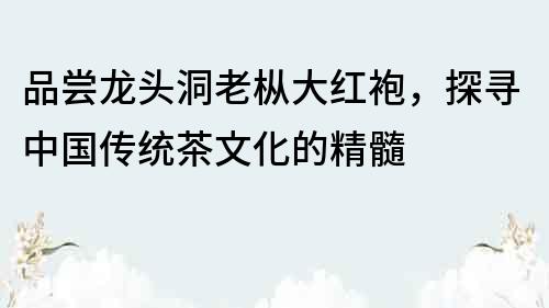 品嘗龍頭洞老樅大紅袍，探尋中國傳統茶文化的精髓