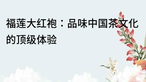福蓮大紅袍：品味中國茶文化的頂級體驗(yàn)