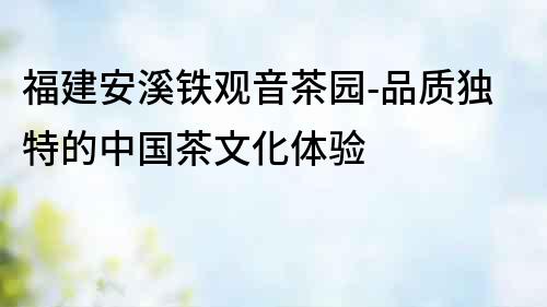福建安溪鐵觀音茶園-品質獨特的中國茶文化體驗