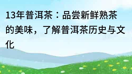 13年普洱茶：品嘗新鮮熟茶的美味，了解普洱茶歷史與文化