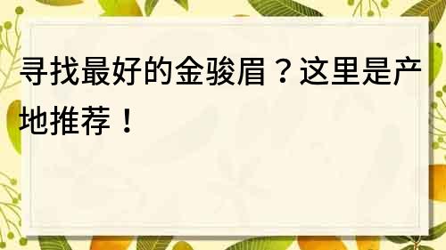 尋找最好的金駿眉？這里是產地推薦！