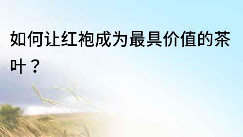 如何讓紅袍成為最具價值的茶葉？