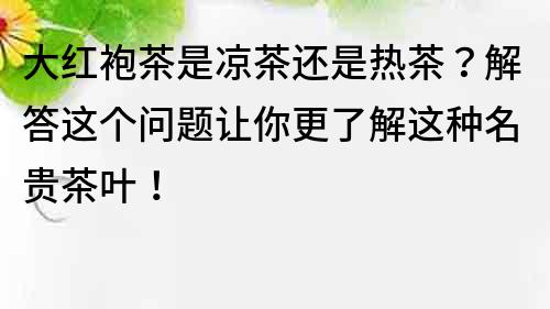 大紅袍茶是涼茶還是熱茶？解答這個問題讓你更了解這種名貴茶葉！