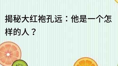 揭秘大紅袍孔遠：他是一個怎樣的人？